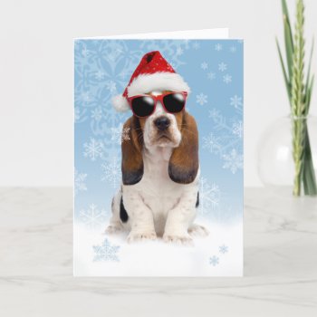 Cool Yule Basset Hound Puppy Christmas Card by lamessegee at Zazzle