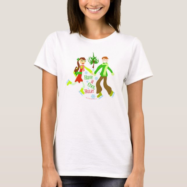 Cool Yule Cartoon Holiday Couple Christmas T-Shirt (Front)