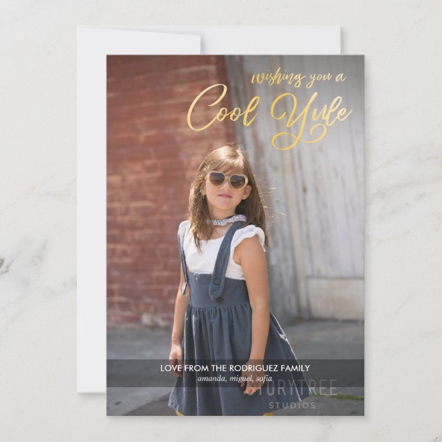 Cool Yule Faux Gold Script with Your Photo Holiday (Front)