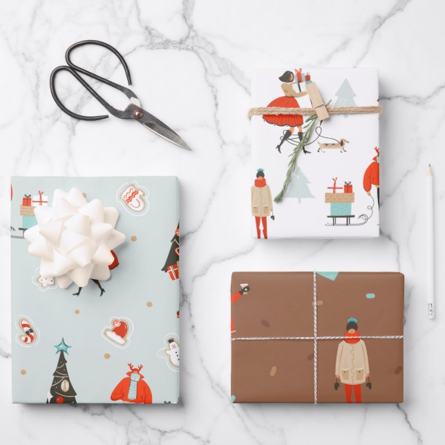 Cool Yule | Mid-Century Christmas Holiday Wrapping Paper Sheets (Front)