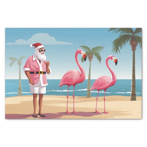 Cool Yule Santa and Flamingos Beach Christmas Tissue Paper