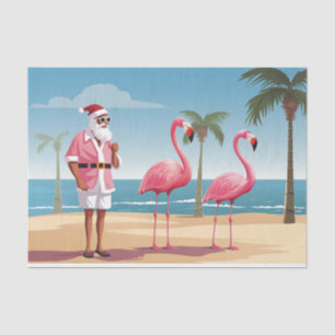 Cool Yule Santa and Flamingos Beach Christmas Tissue Paper