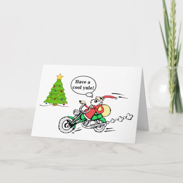 Cool Yule Santa Motorcycle Personalized Christmas Holiday Card (Front)