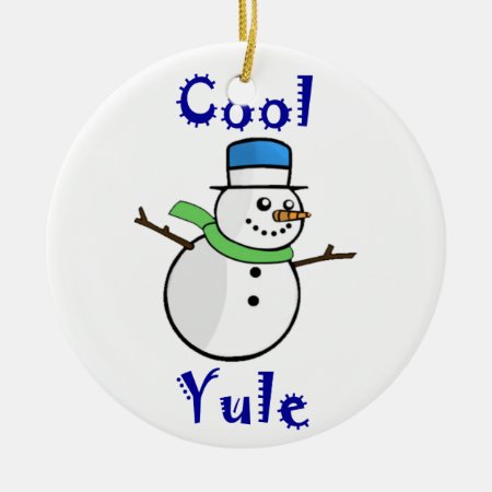 Cool Yule Snowman In Blue Top Hat Ceramic Ornament