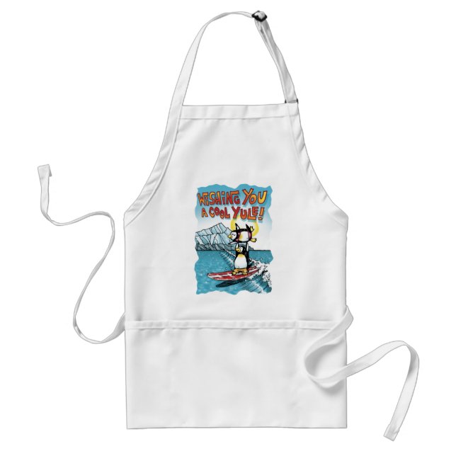 Cool Yule Tandem Surfing Hawaiian Penguins Adult Apron (Front)