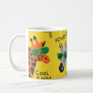 Cool zebra and giraffe wearing glasses on yellow b coffee mug