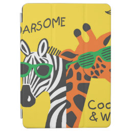 Cool zebra and giraffe wearing glasses on yellow b iPad air cover