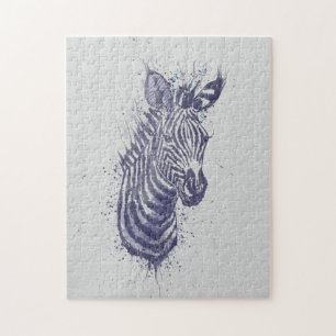 Cool zebra animal watercolour splatters paint jigsaw puzzle