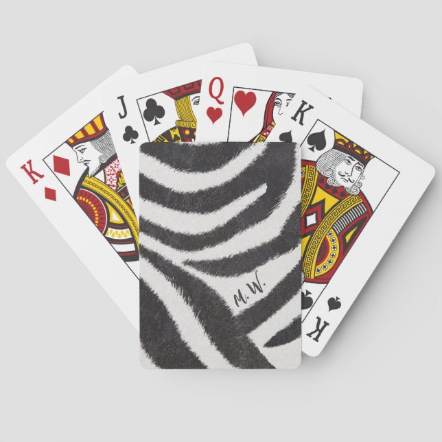Cool Zebra Design Initial Monograms Classic Poker Cards (Back)