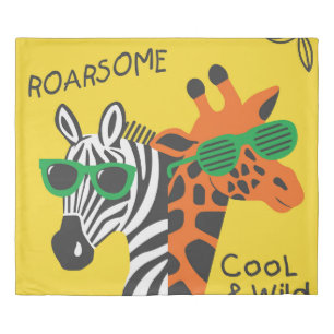 Cool Zebra Giraffe Cartoon Illustration Duvet Cover
