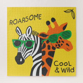 Cool Zebra Giraffe Cartoon Illustration Jigsaw Puzzle
