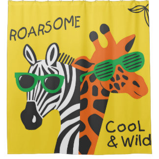 Cool Zebra Giraffe Cartoon Illustration Shower Curtain