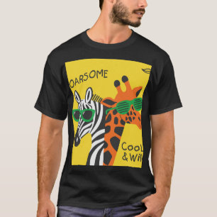 Cool Zebra Giraffe Cartoon Illustration T-Shirt