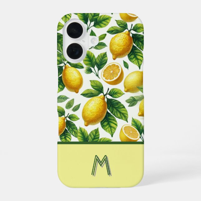 Cool zesty lemons patterned mongrammed  iphone case (Back)