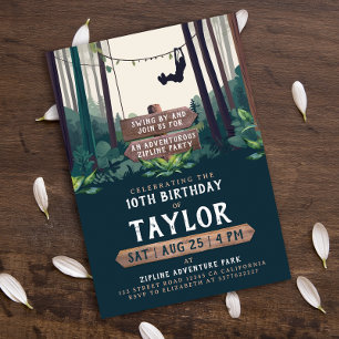 Cool Zipline Forest Birthday Outdoor Adventure Invitation