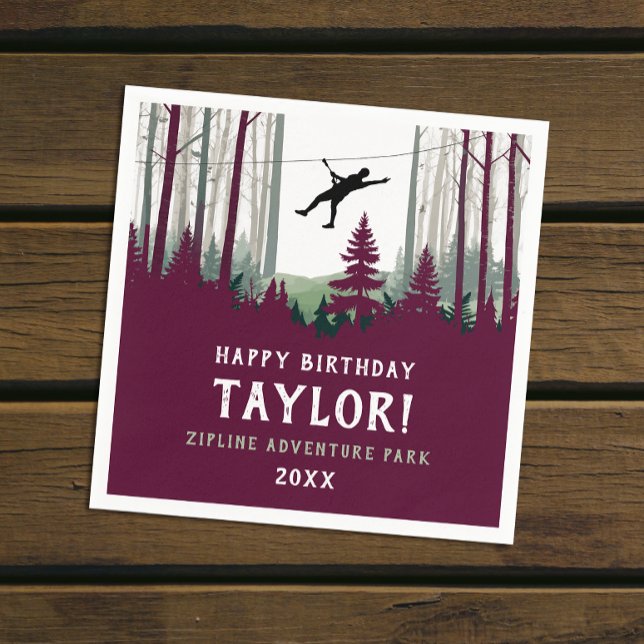 Cool Zipline Forest Burgundy Outdoor Greenery Napkins (Creator Uploaded)