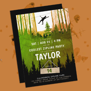 Cool Zipline Green Forest Trees Nature Adventure Invitation