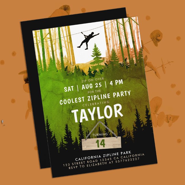 Cool Zipline Green Forest Trees Nature Adventure Invitation (Creator Uploaded)