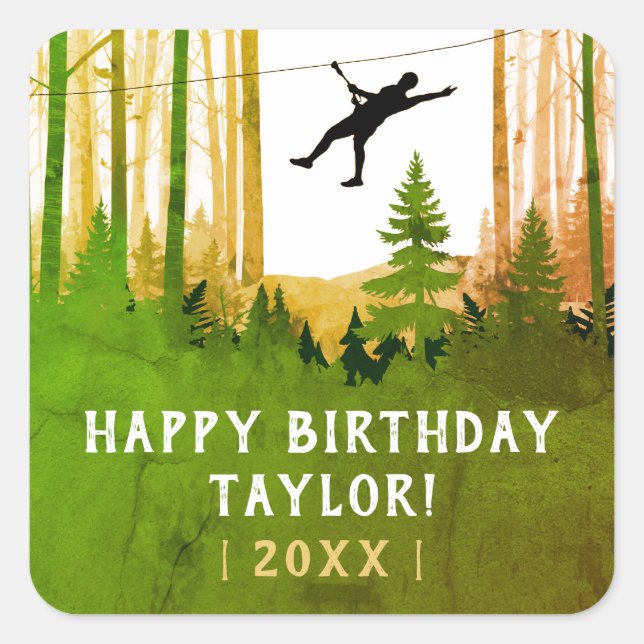 Cool Zipline Outdoor Green Forest Adventure Square Sticker (Front)