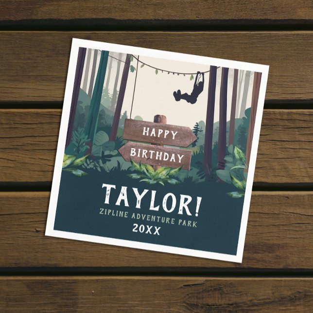 Cool Ziplining Forest Birthday Outdoor Greenery Napkins (Creator Uploaded)