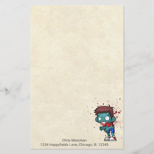 Cool Zombie Dude with Blood / Paint Splatter Stationery (Front)