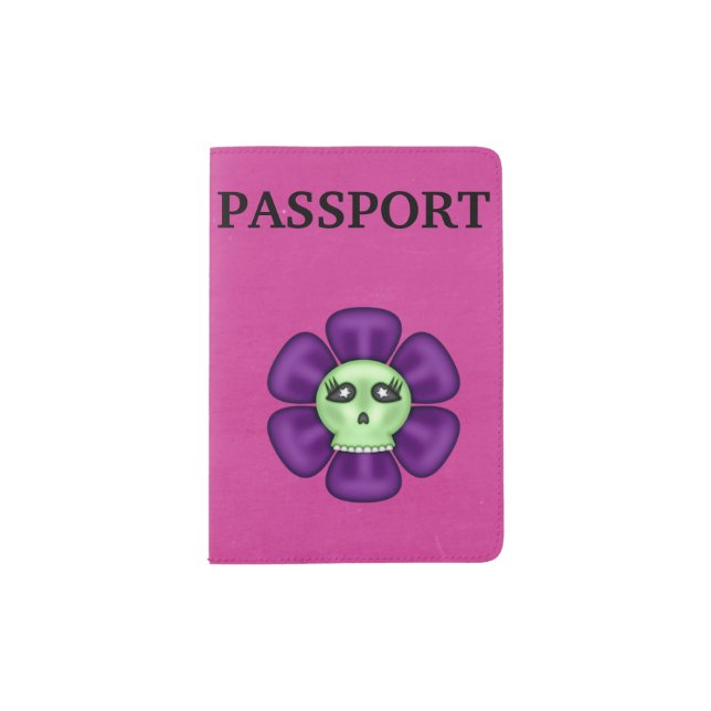 Cool Zombie Skull Flower Passport Holder (Front)