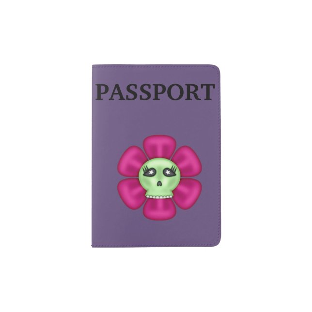 Cool Zombie Skull Flower Passport Holder (Front)
