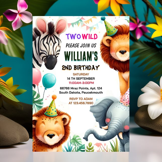 cool zoo zebra safari In Two The Wild 2nd Birthday Invitation (Creator Uploaded)