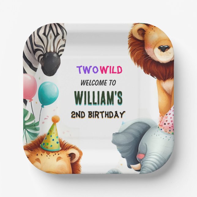 cool zoo zebra safari In Two The Wild 2nd Birthday Paper Plates (Front)