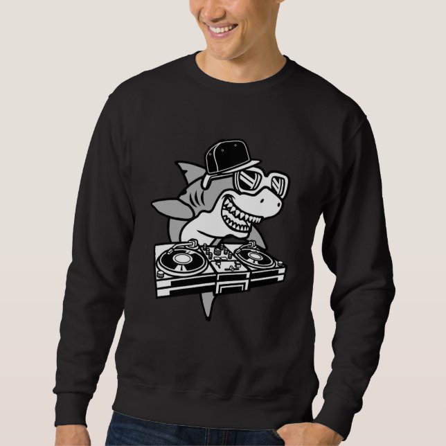 Cooler DJ Shark 80s Turntable Discjockey Sweatshirt (Front)