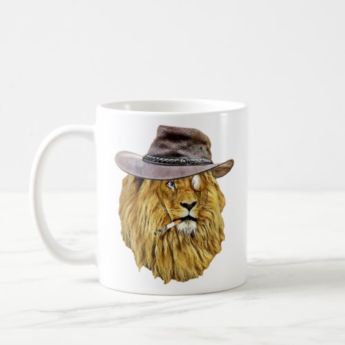 cooler lion head with hat cigarette and monocle coffee mug