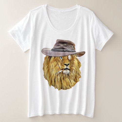 cooler lion head with hat cigarette and monocle plus size T_Shirt