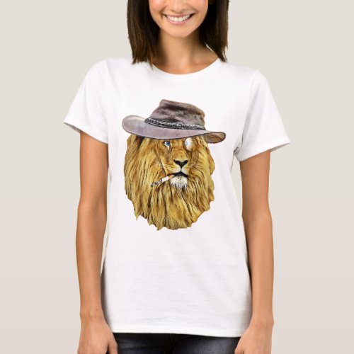 cooler lion head with hat cigarette and monocle T_Shirt