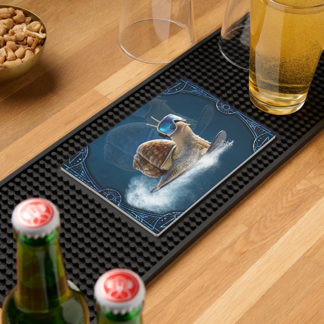 Cooler than the rest, the snowboarding snail.  bar mat  (Insitu (Bar 2))