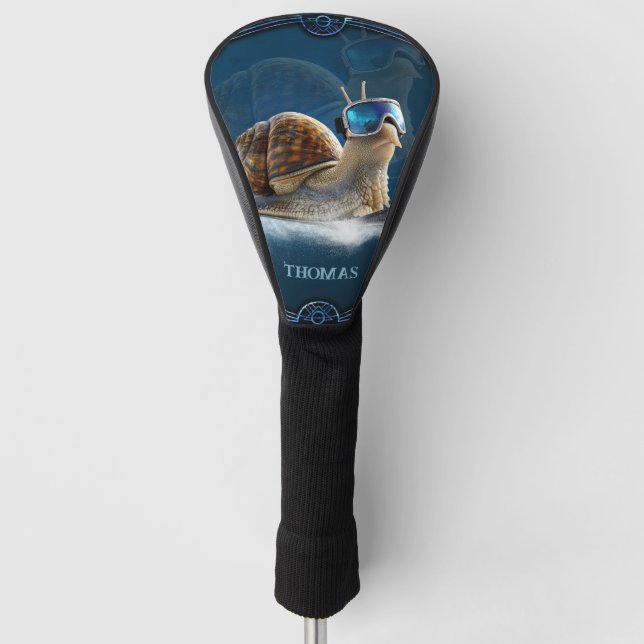 Cooler than the rest, the snowboarding snail.  golf head cover (Front)