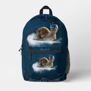 Cooler than the rest, the snowboarding snail.  printed backpack