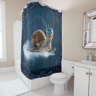Cooler than the rest, the snowboarding snail.  shower curtain