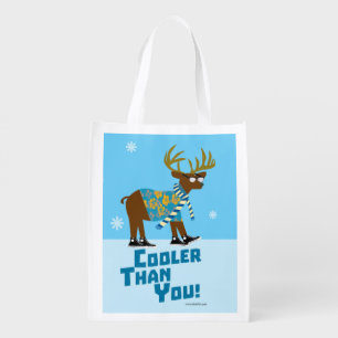 Cooler Than You Funny Reindeer Slogan Reusable Grocery Bag