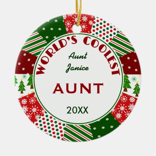 COOLEST AUNT or Any Name Christmas Gift Ceramic Ornament