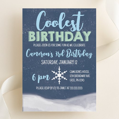 Coolest Birthday Snowflake Winter Birthday Party Invitation