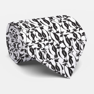COOLEST Black and White Penguin Pattern Neck Tie