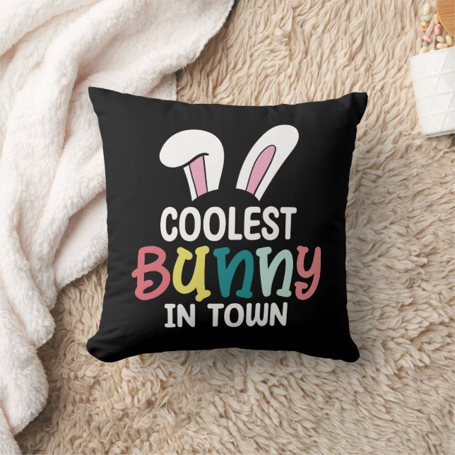 Coolest Bunny In Town Easter Bunny Rabbit Throw Pillow (Blanket)