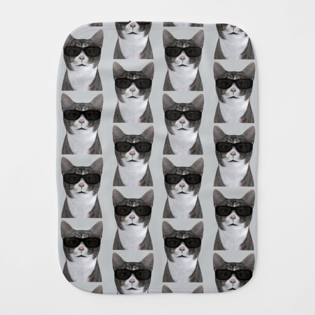 Coolest Cat In Town Baby Burp Cloth (Front)
