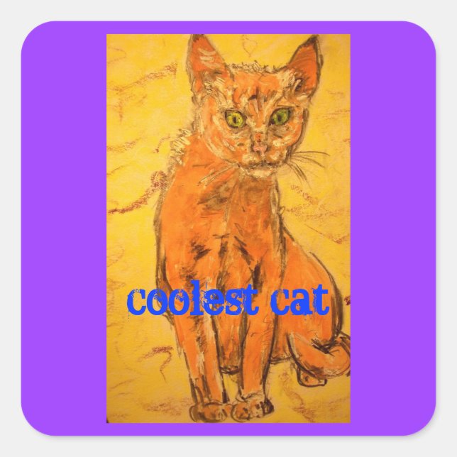coolest cat square sticker (Front)