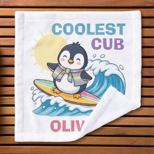"Coolest Cub" Surfer Penguin Wash Cloth