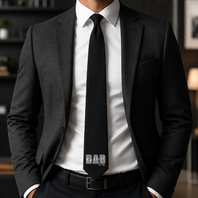 Coolest Dad Est. Custom Year White Script Dad Gift Neck Tie (Creator Uploaded)