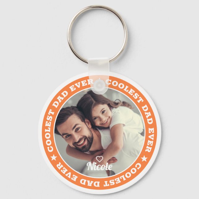 Coolest Dad Ever Modern Custom Photo Keychain (Front)