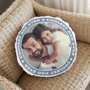 Coolest Dad Ever Modern Custom Photo Round Pillow