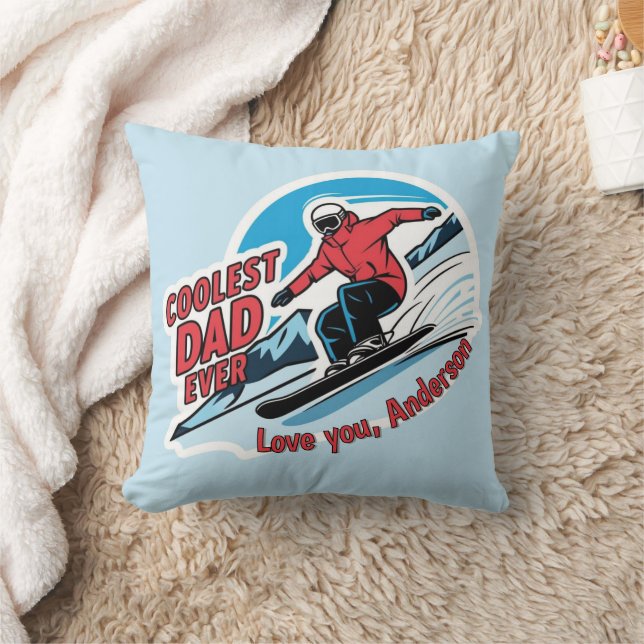 Coolest Dad Ever Snowboarding Throw Pillow (Blanket)