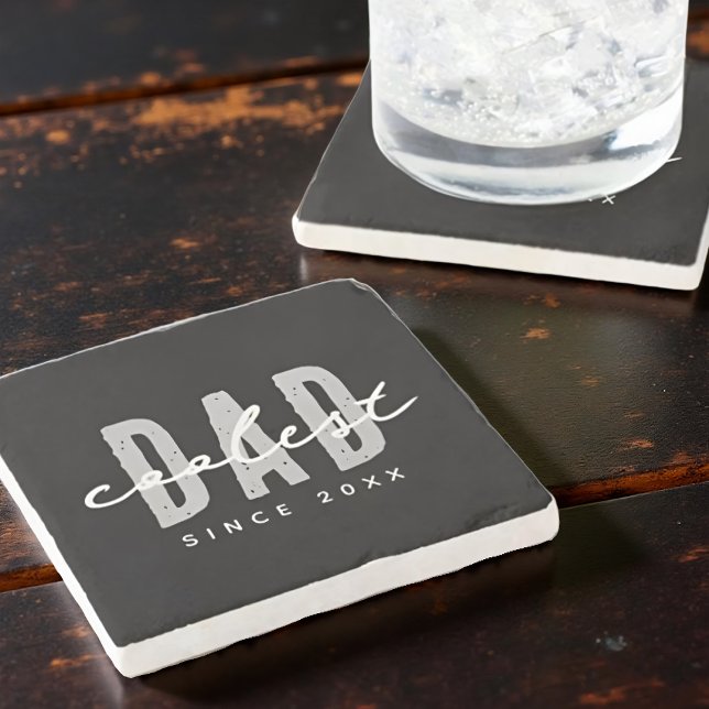 Coolest Dad Since 20XX Modern Simple Preppy Stone Coaster (Creator Uploaded)